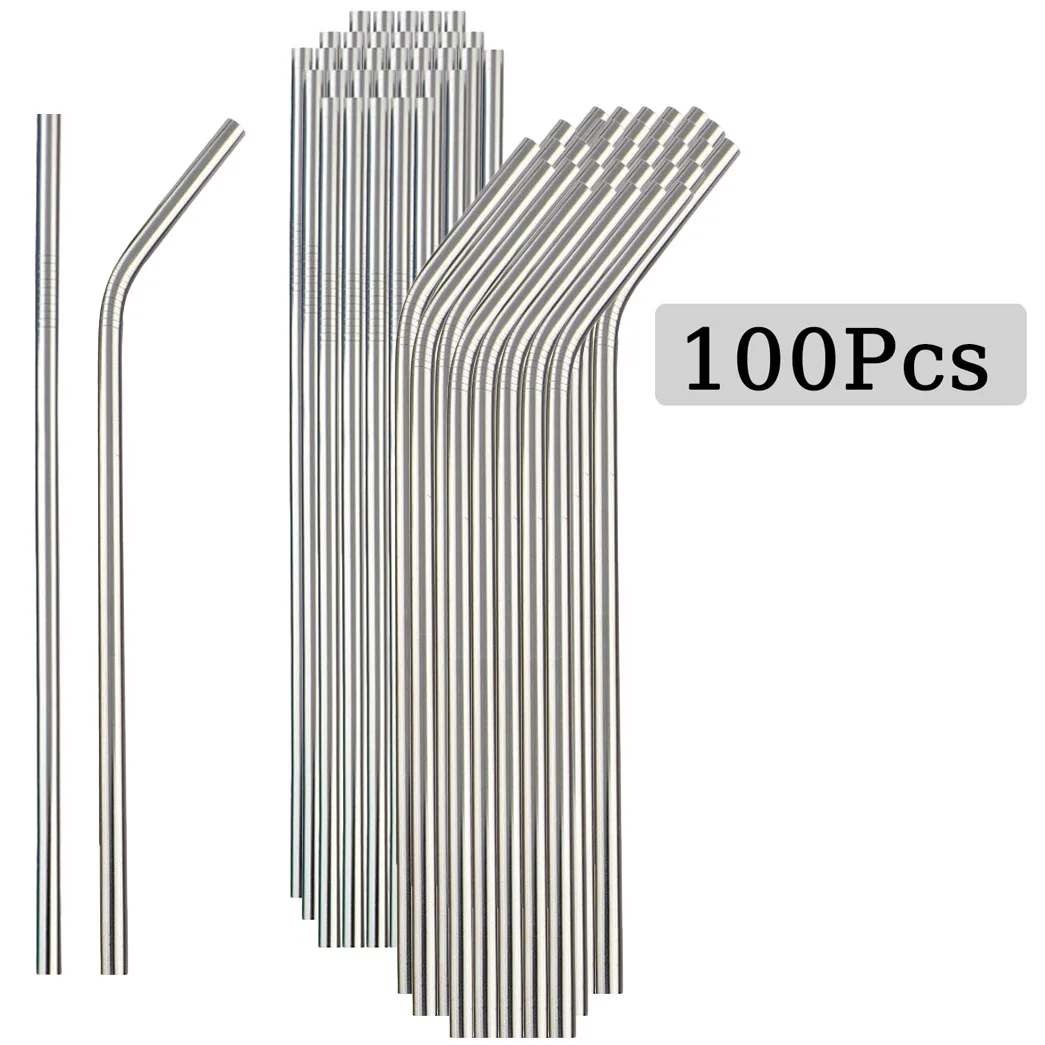 Reusable Straw - 100Pcs Stainless Steel Straw Durability Drinking