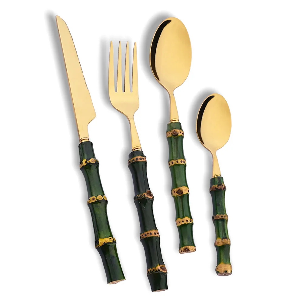 4Pcs Natural Bamboo Handle Din - đánh giá và giá Bamboo Cutlery