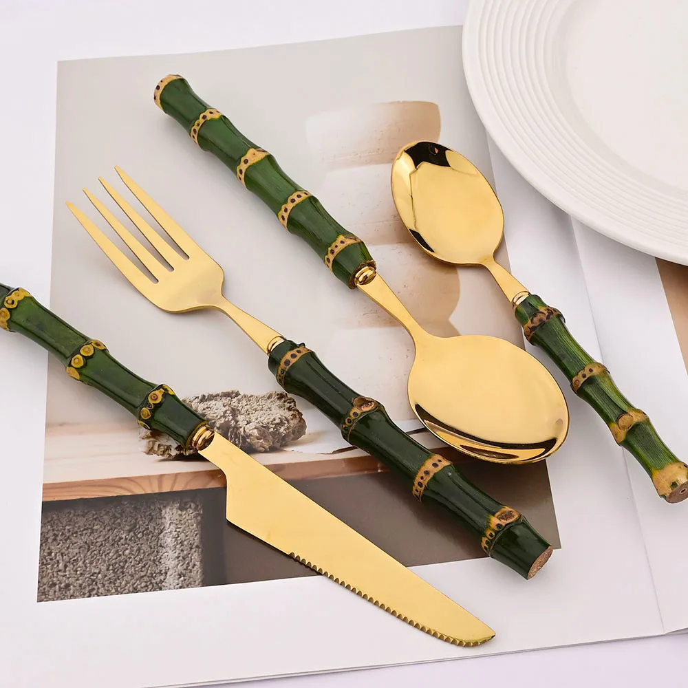 4Pcs Natural Bamboo Handle Din - đánh giá và giá Bamboo Cutlery