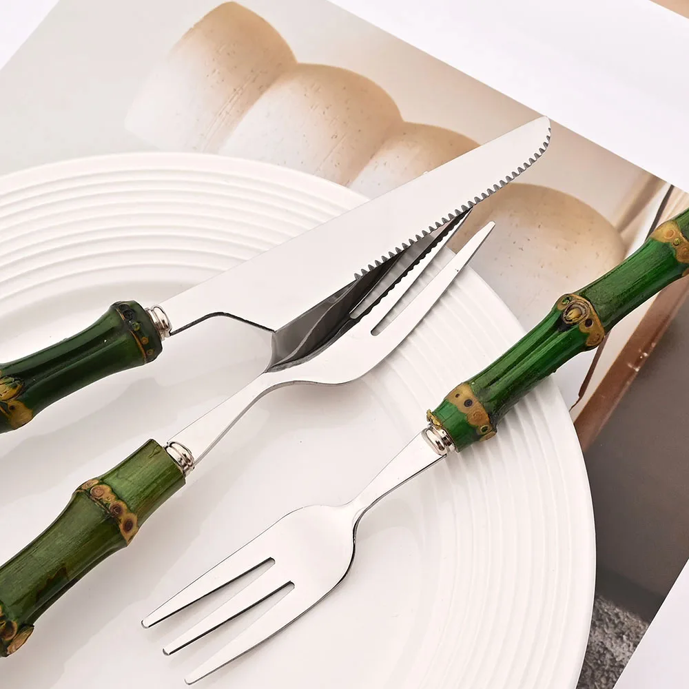 4Pcs Natural Bamboo Handle Din - đánh giá và giá Bamboo Cutlery