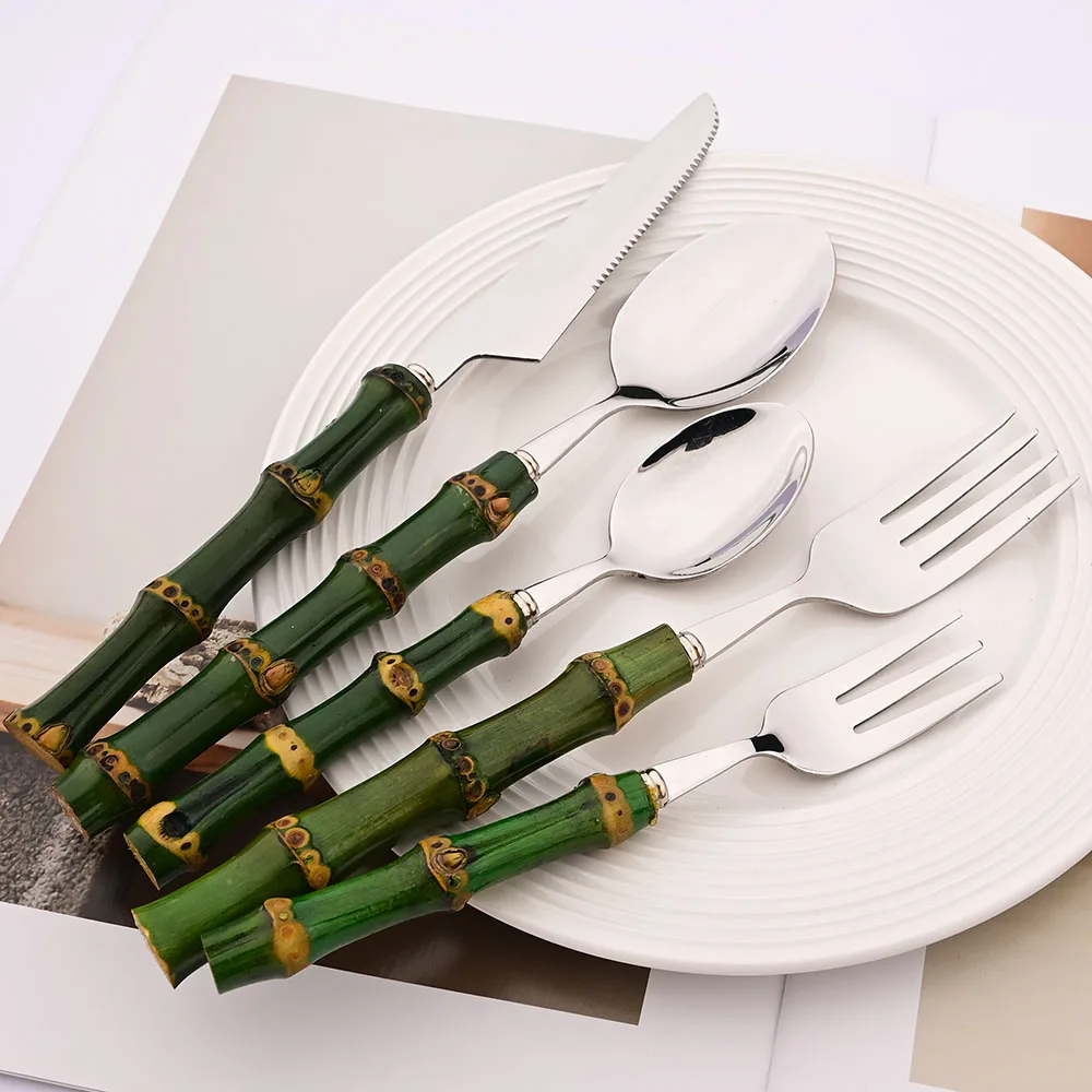 4Pcs Natural Bamboo Handle Din - đánh giá và giá Bamboo Cutlery
