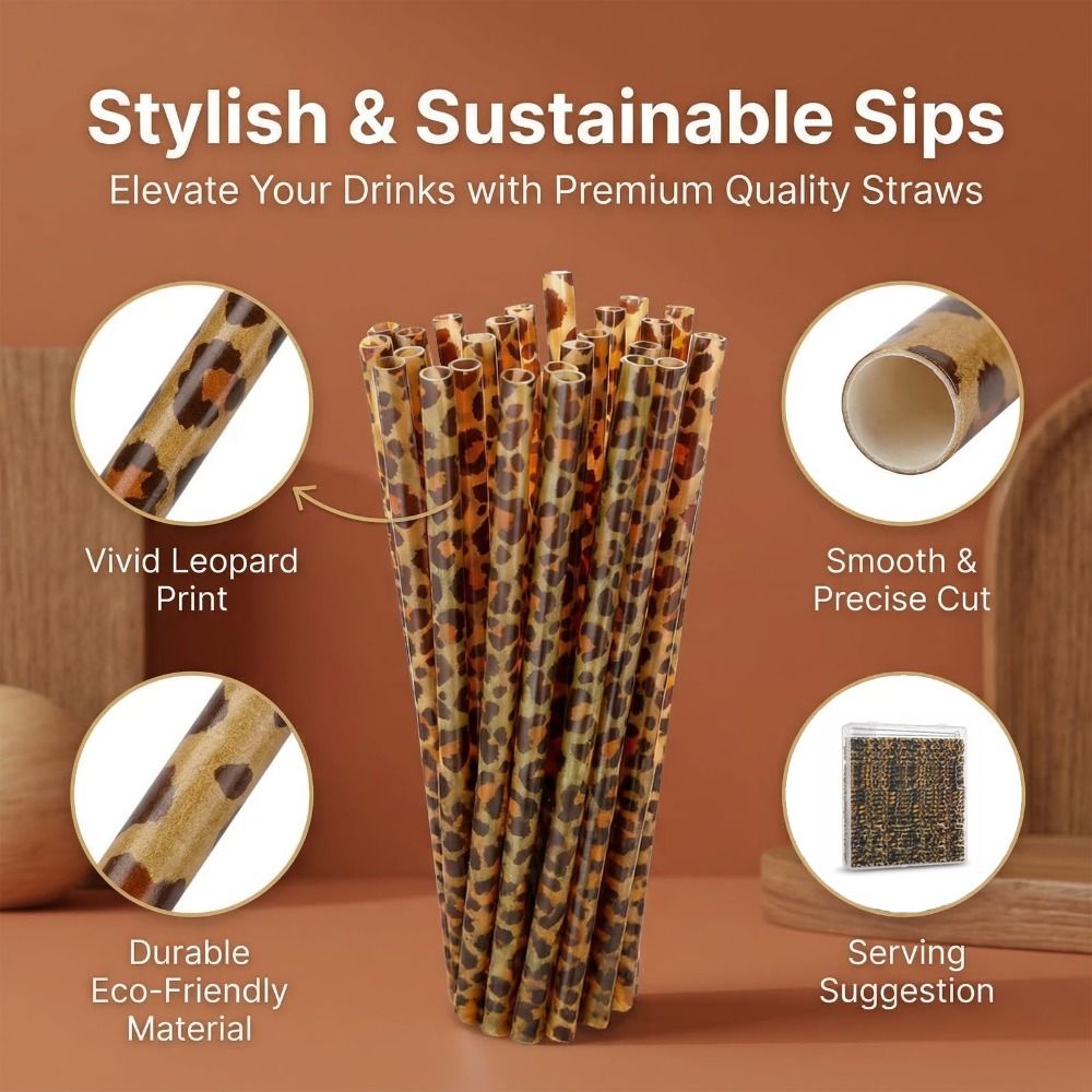 Trendy Leopard Print Drinking  - đánh giá và giá Reusable Straw